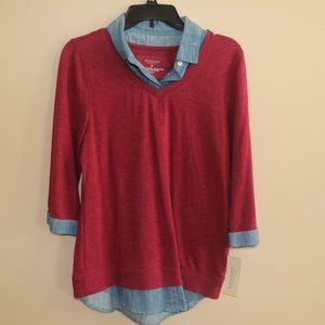 Sonoma Womens Top Shirt Button UP Long Sleeve New